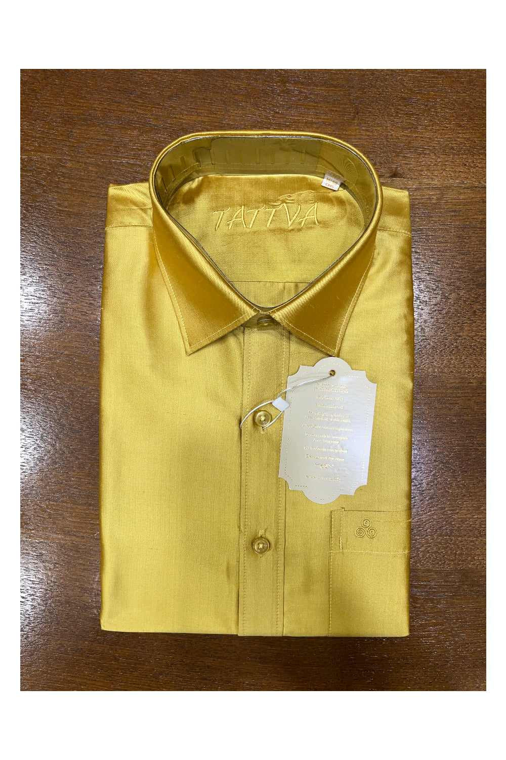 Southloom Pure Silk Goldish Green Solid Shirt