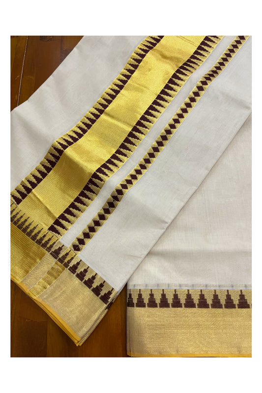 Southloom Super Premium Balaramapuram Unakkupaavu Handloom Brown and Kasavu Saree with Temple Border