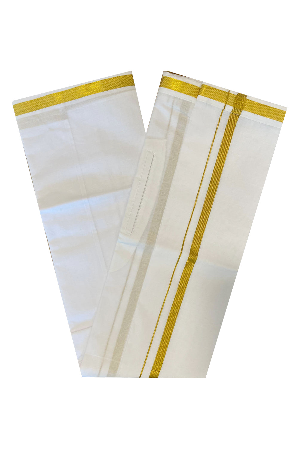 Pure White VELCRO Cotton Single Mundu with Kasavu Border (South Indian Kerala Dhoti)