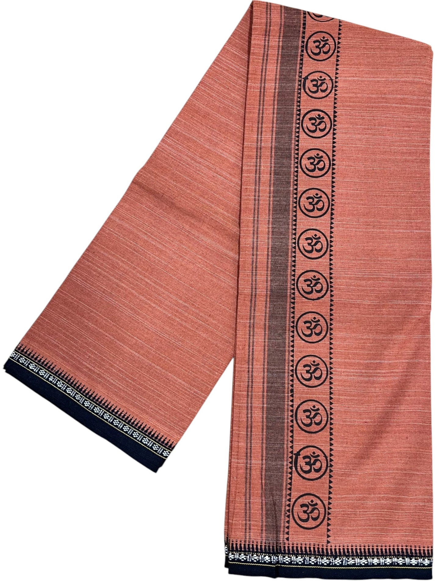 Southloom Saffron (Kaavi) Black Printed Single Mundu / Lungi (South Indian Kerala Dhoti) SL319