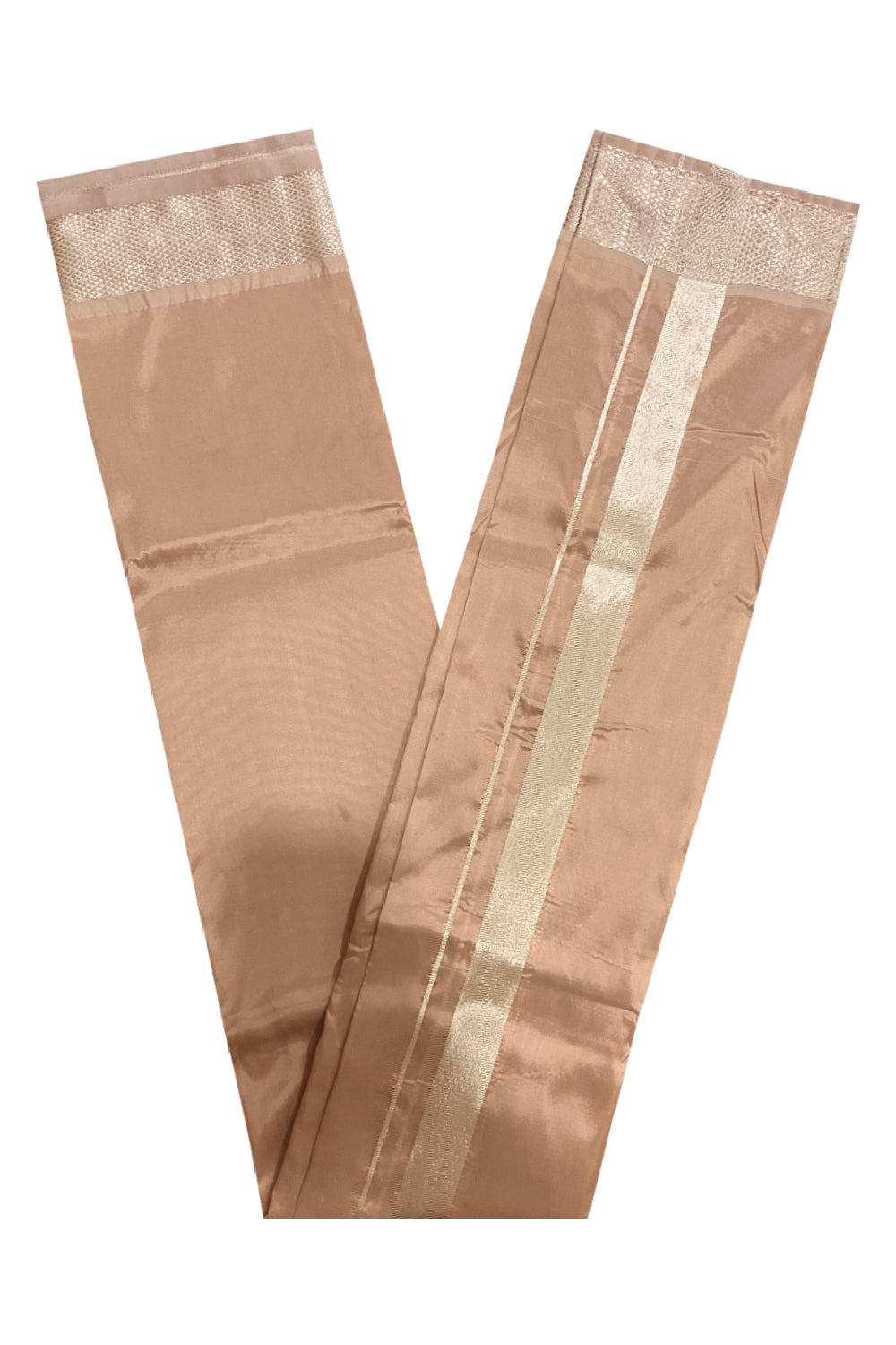 Southloom Semi Silk Brown Mundu with Kasavu Woven Border (South Indian Kerala Dhoti)