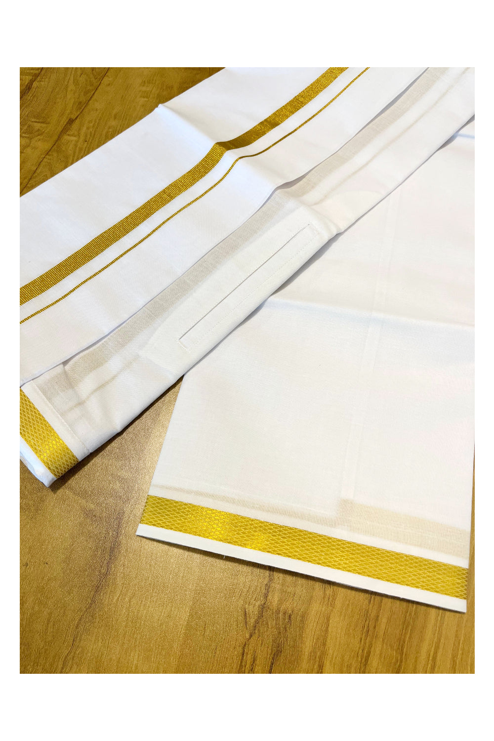 Pure White VELCRO Cotton Single Mundu with Kasavu Border (South Indian Kerala Dhoti)