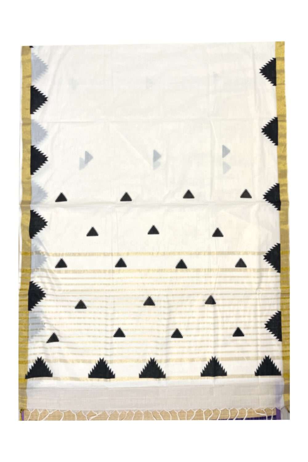 Kerala Cotton Kasavu Saree With Black Temple Woven Works on Border