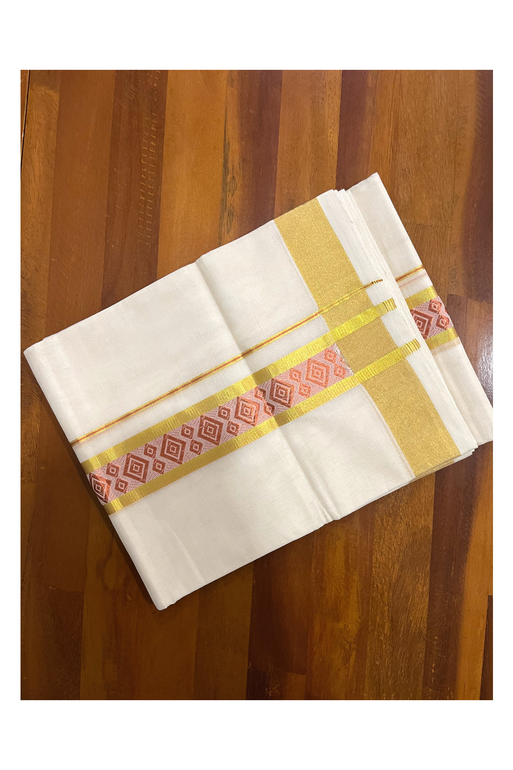 Southloom Premium Handloom Pure Cotton Mundu with Golden and Copper Ka