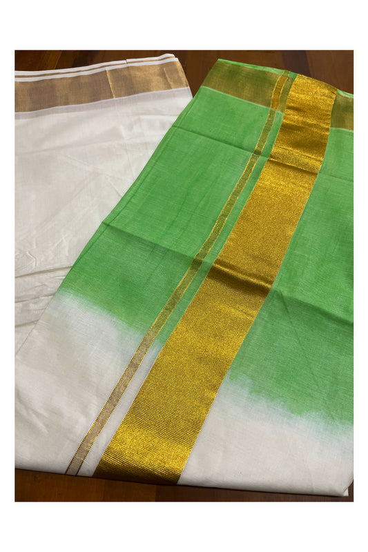 Southloom Tie and Dye Multi Colour Green Kasavu Saree