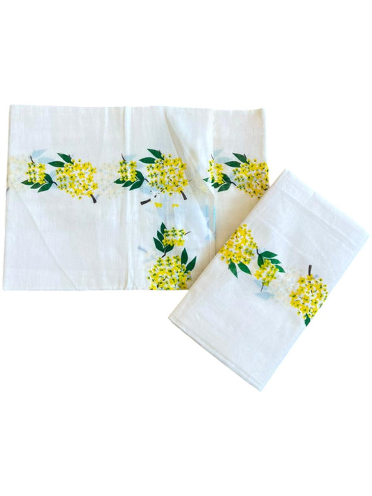 Southloom Pure Cotton Kerala Single Set Mundu (Mundum Neriyathum) with Kanikonna Print 2.80 Mtrs SL285