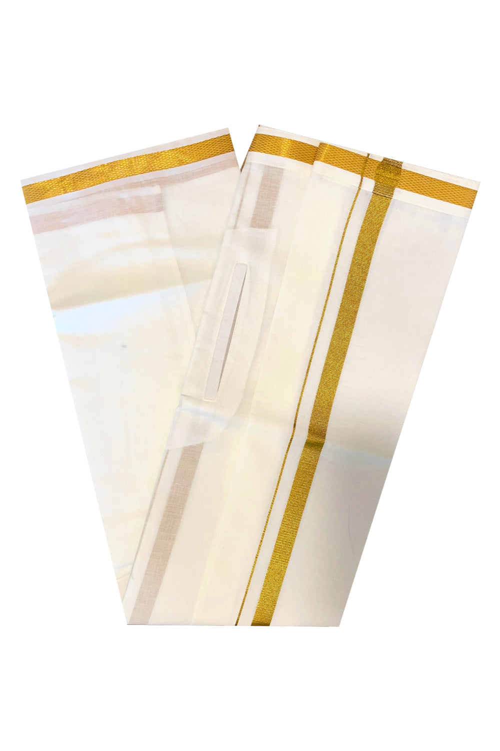 Off White Pure Cotton VELCRO Single Mundu with Kasavu Border (South Indian Kerala Dhoti)
