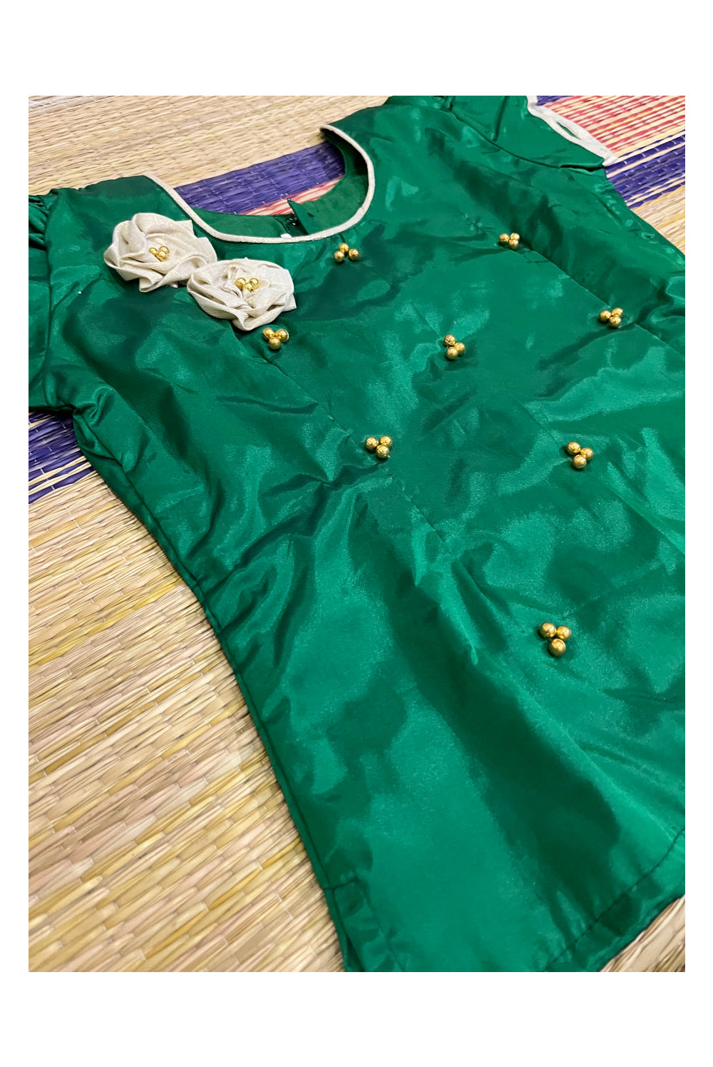 Southloom Kerala Green Pavada Blouse with Bead Work for Kids (Age 1 - 10)