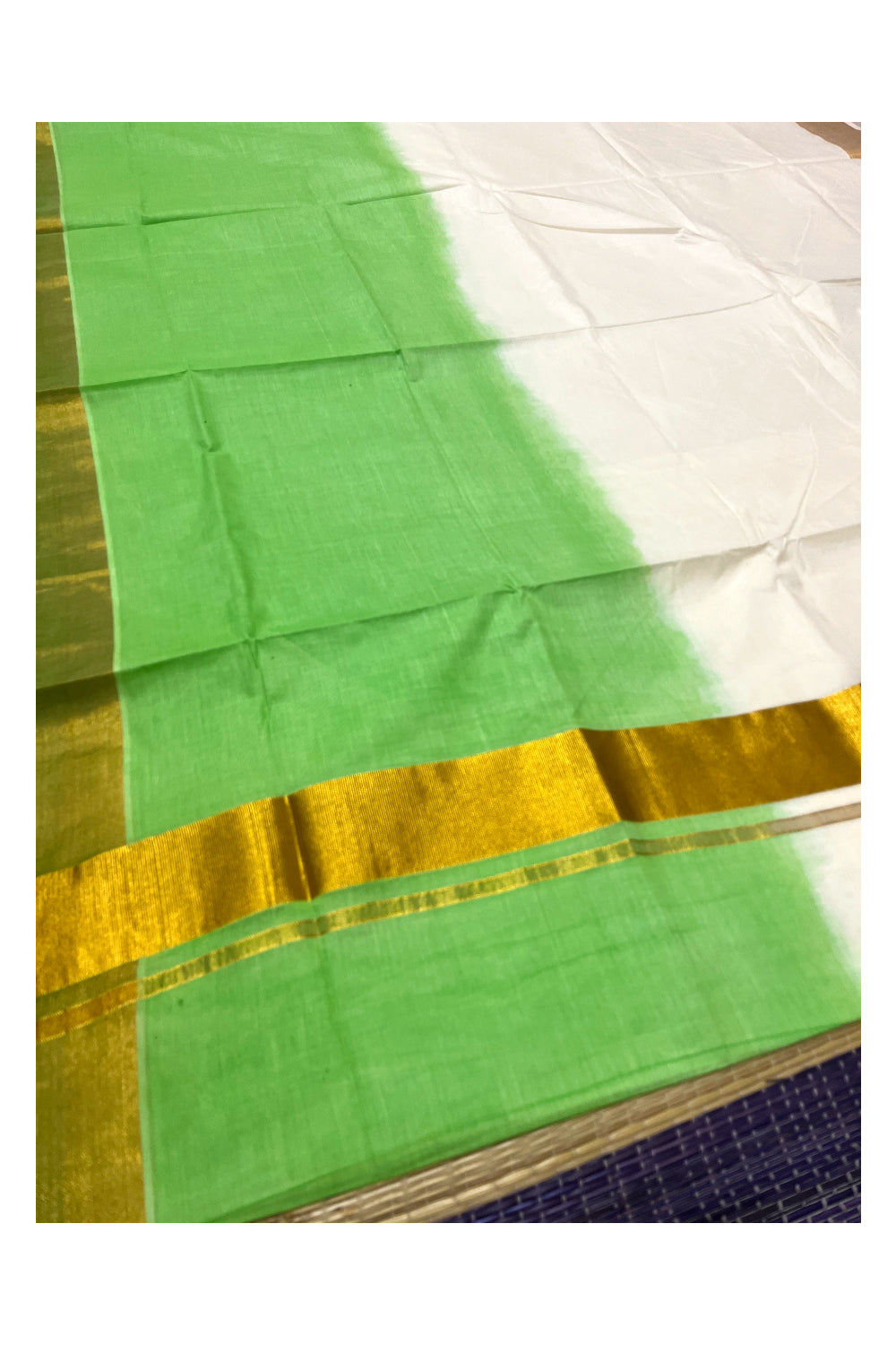 Southloom Tie and Dye Multi Colour Green Kasavu Saree