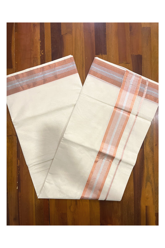 Pure Cotton Kerala Saree with 3 inch Copper and Silver Kasavu Border
