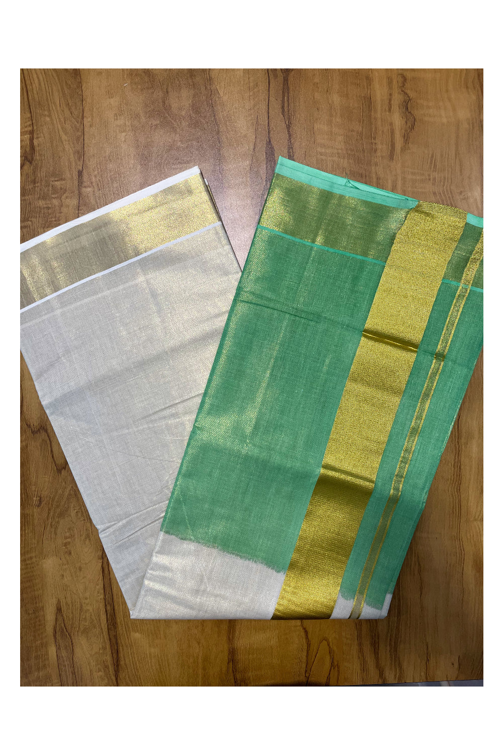 Southloom Tie & Dye - Half & Half Multi Colour Green Design Saree with Kasavu Border