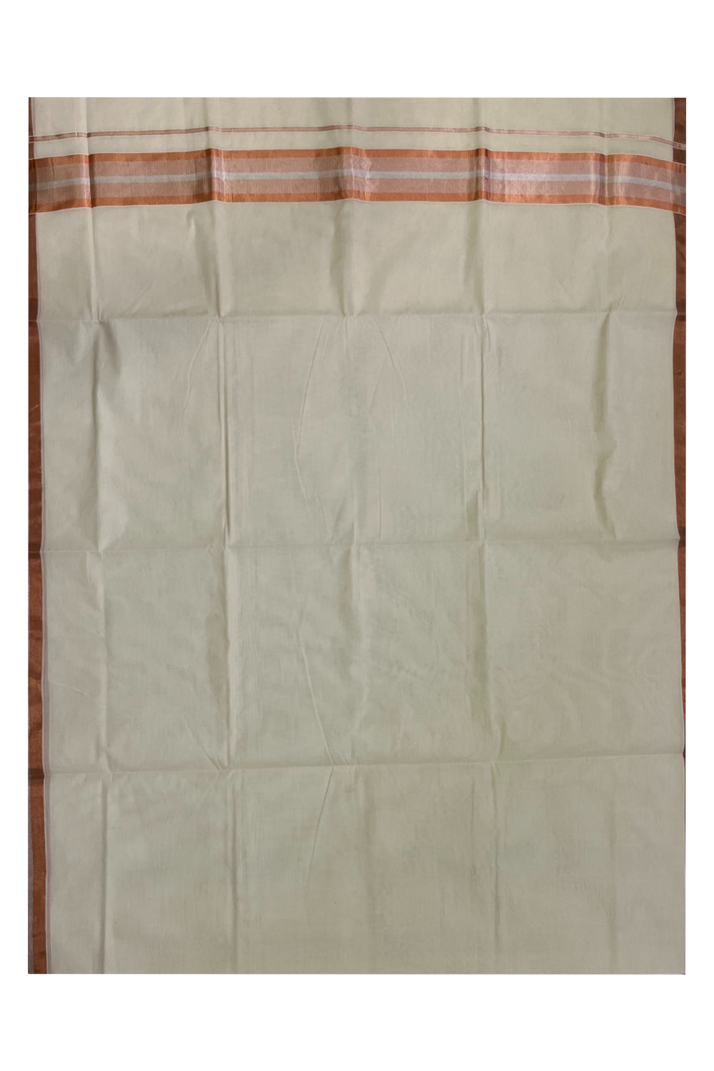 Pure Cotton Kerala Saree with 3 inch Copper and Silver Kasavu Border