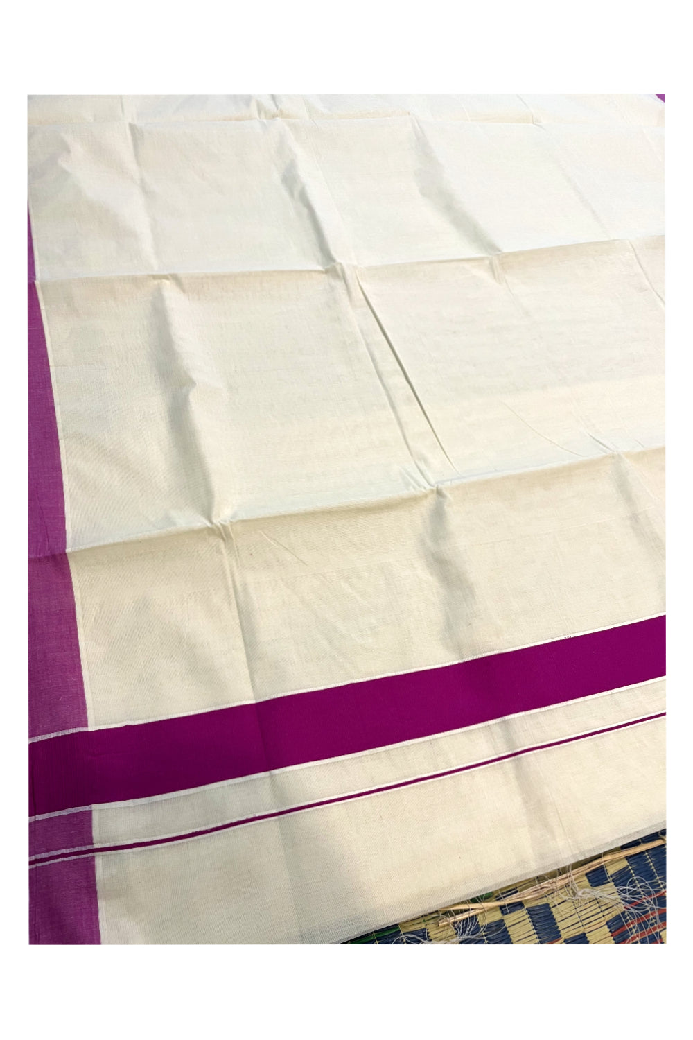 Pure Cotton Kerala Plain Saree with Purple 2x2 Border