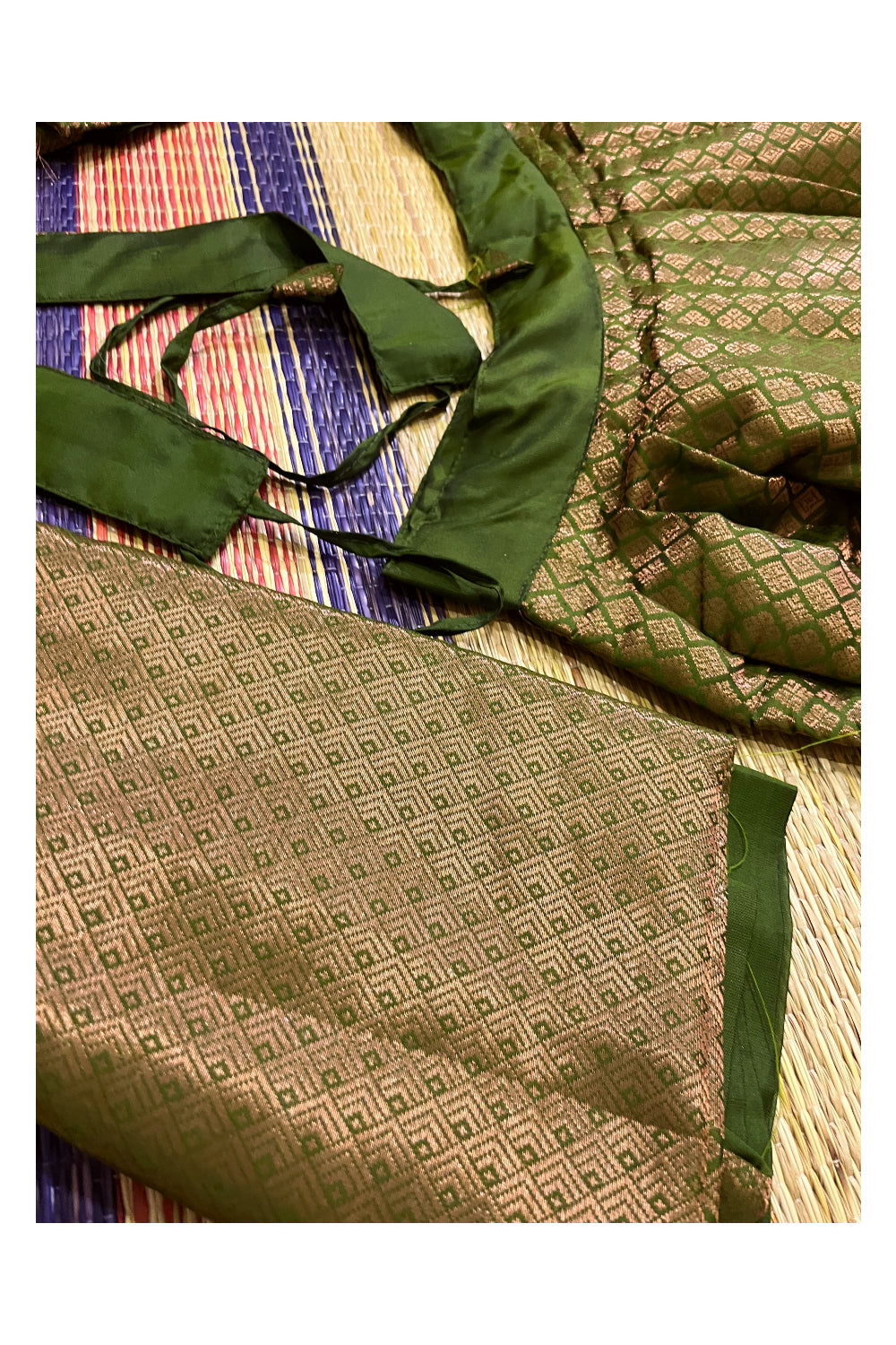 Southloom Semi Stitched Semi Silk Olive Green Dhavani Set include Neriyathu and Blouse Piece
