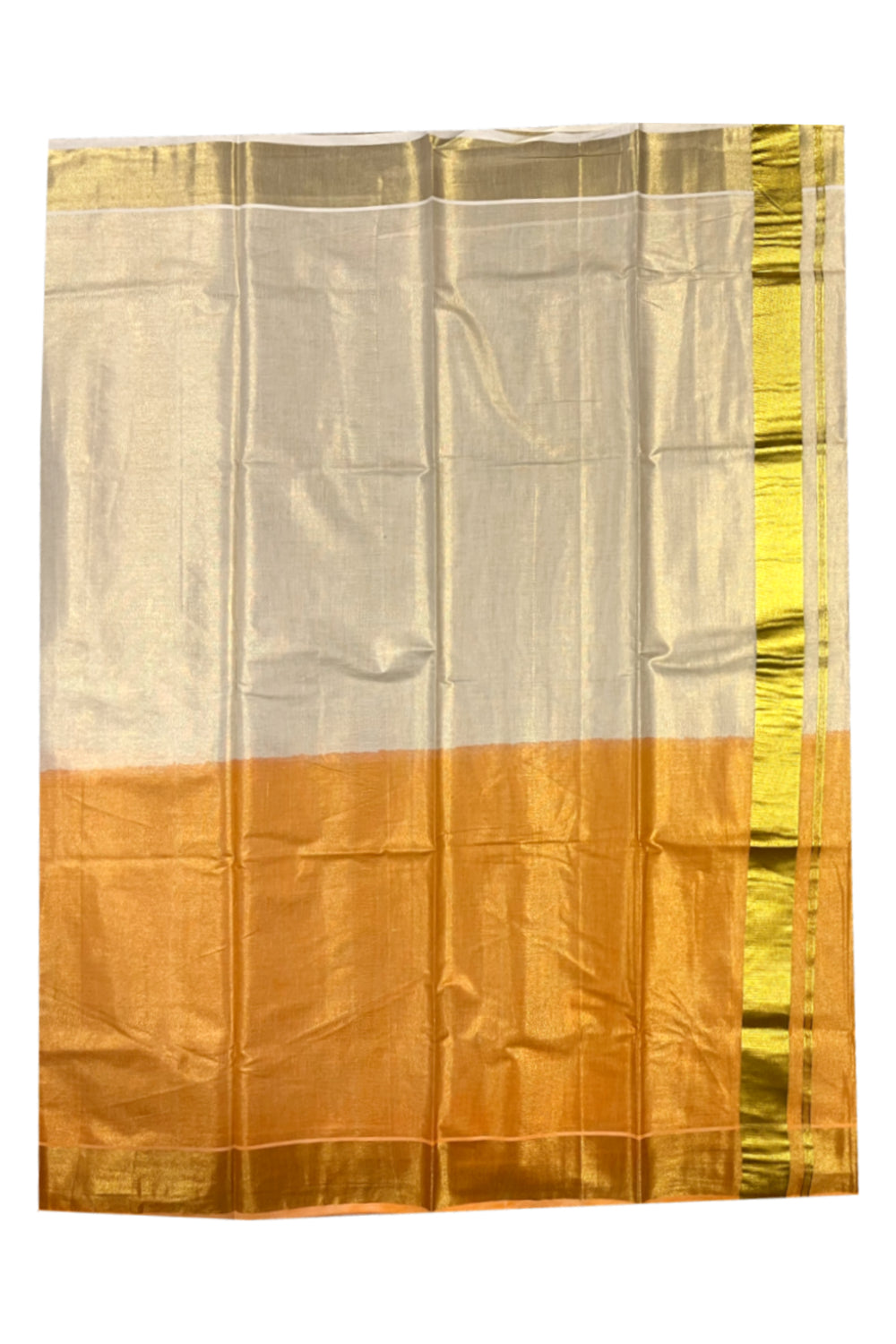 Southloom Tie & Dye - Half & Half Multi Colour Orange Design Saree with Kasavu Border