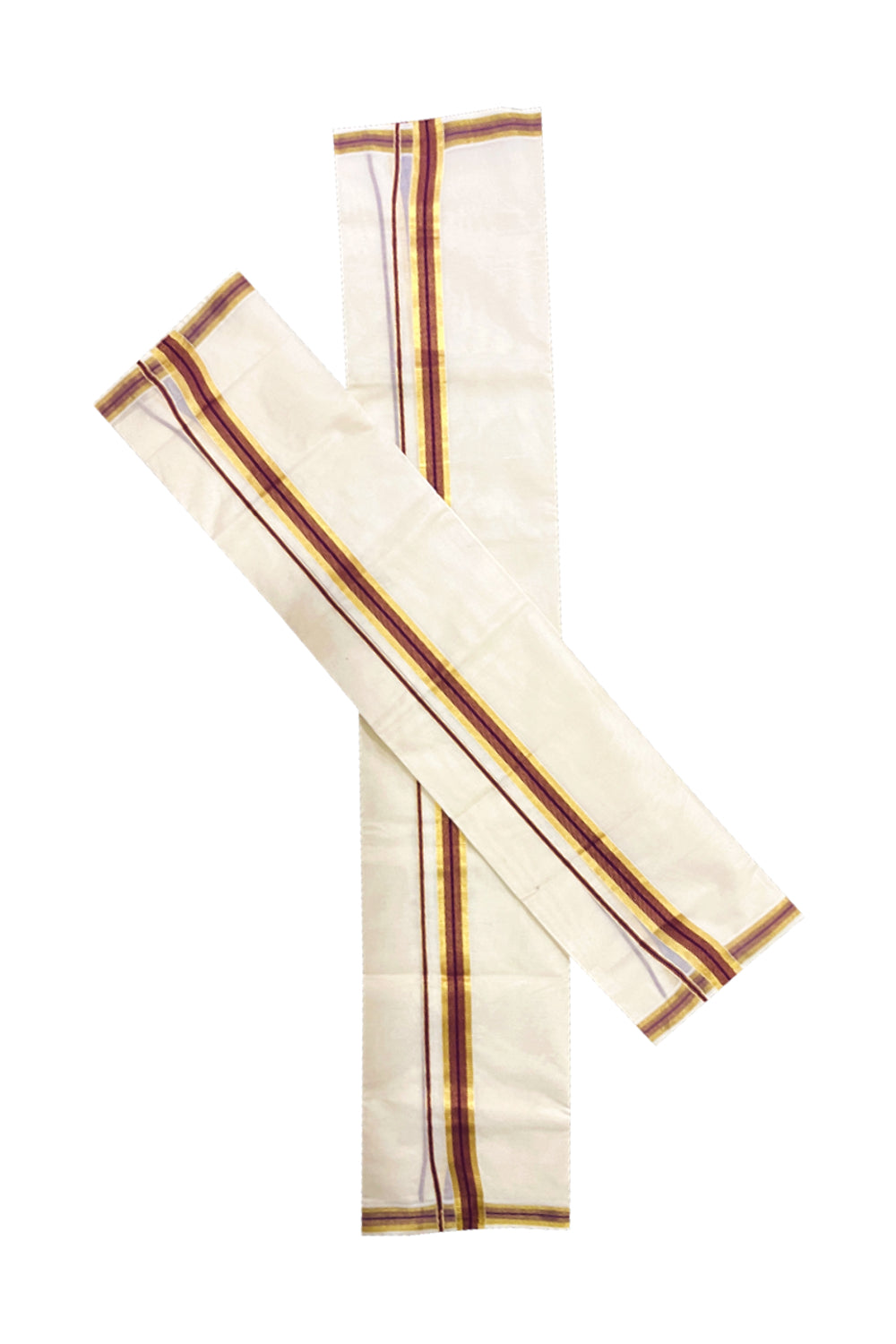 Kerala Cotton Mundum Neriyathum Single (Set Mundu) with Kasavu and Purple Border 2.80 Mtrs