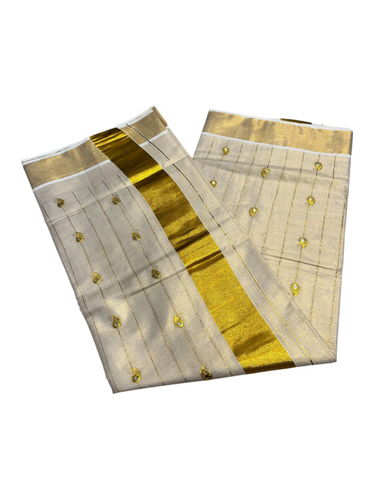 Kerala Tissue Kasavu Saree with Golden Embroidery Works