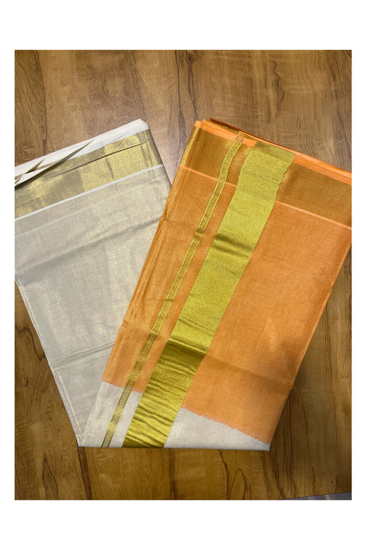 Southloom Tie & Dye - Half & Half Multi Colour Orange Design Saree with Kasavu Border SL264