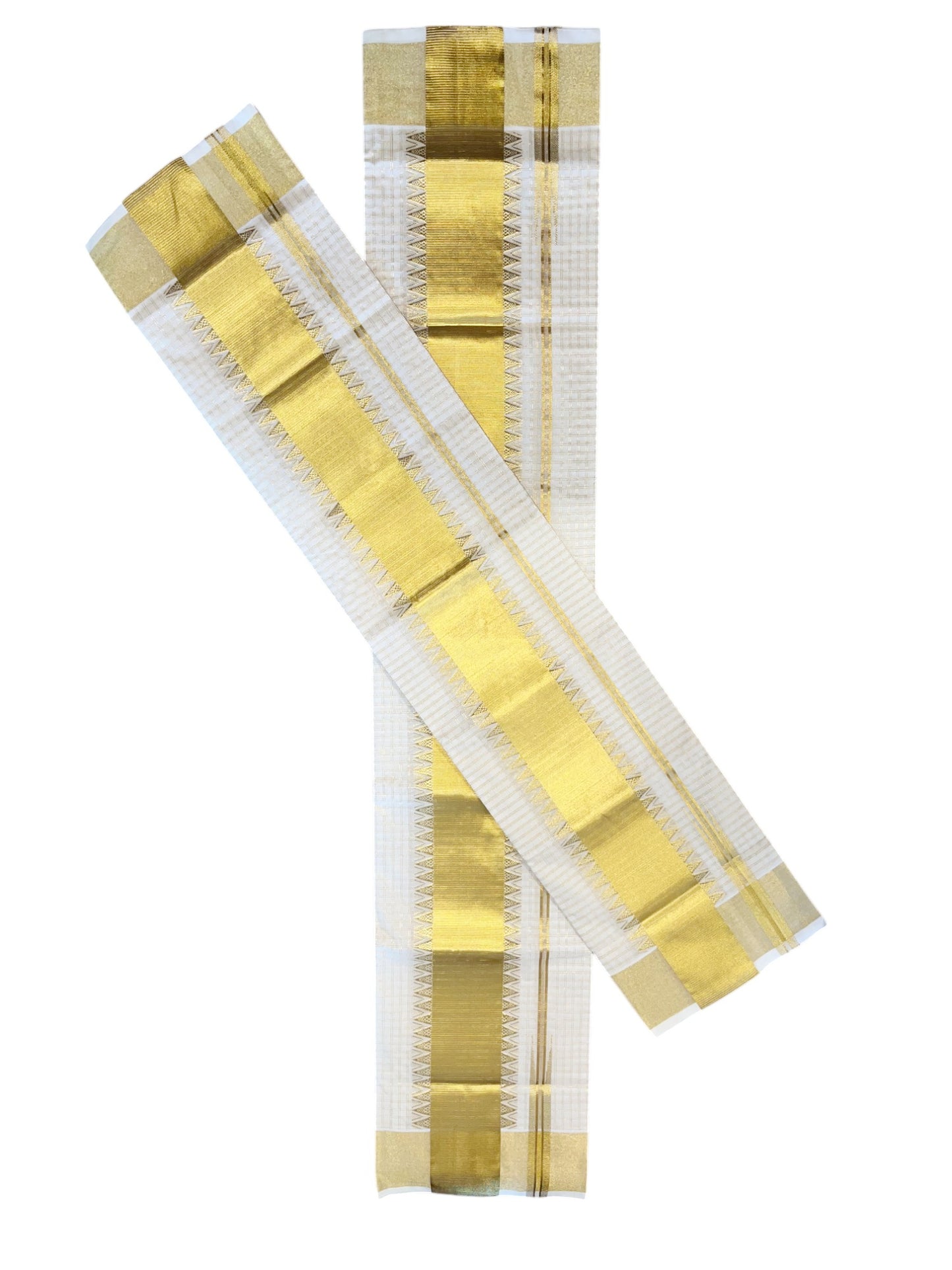 Southloom Handloom Premium Cotton Kasavu Check Set Mundu With Temple Woven Patterns On Border (Mundum Neriyathum) 2.80 Mtrs
