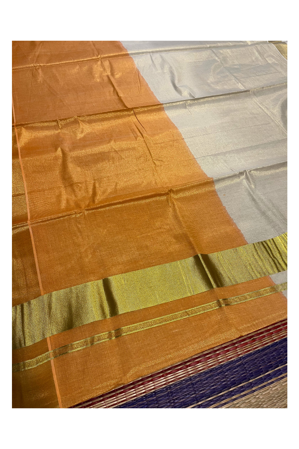 Southloom Tie & Dye - Half & Half Multi Colour Orange Design Saree with Kasavu Border SL264