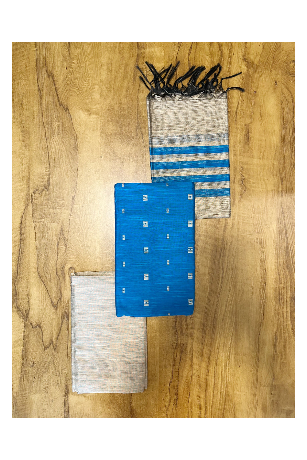 Southloom™ Cotton Silk Churidar Salwar Suit Material with Blue Embossed Design (include Shawl / Dupatta)