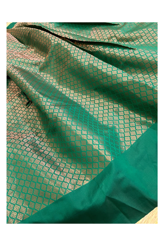 Southloom Semi Stitched Semi Silk Green Dhavani Set include Neriyathu and Blouse Piece