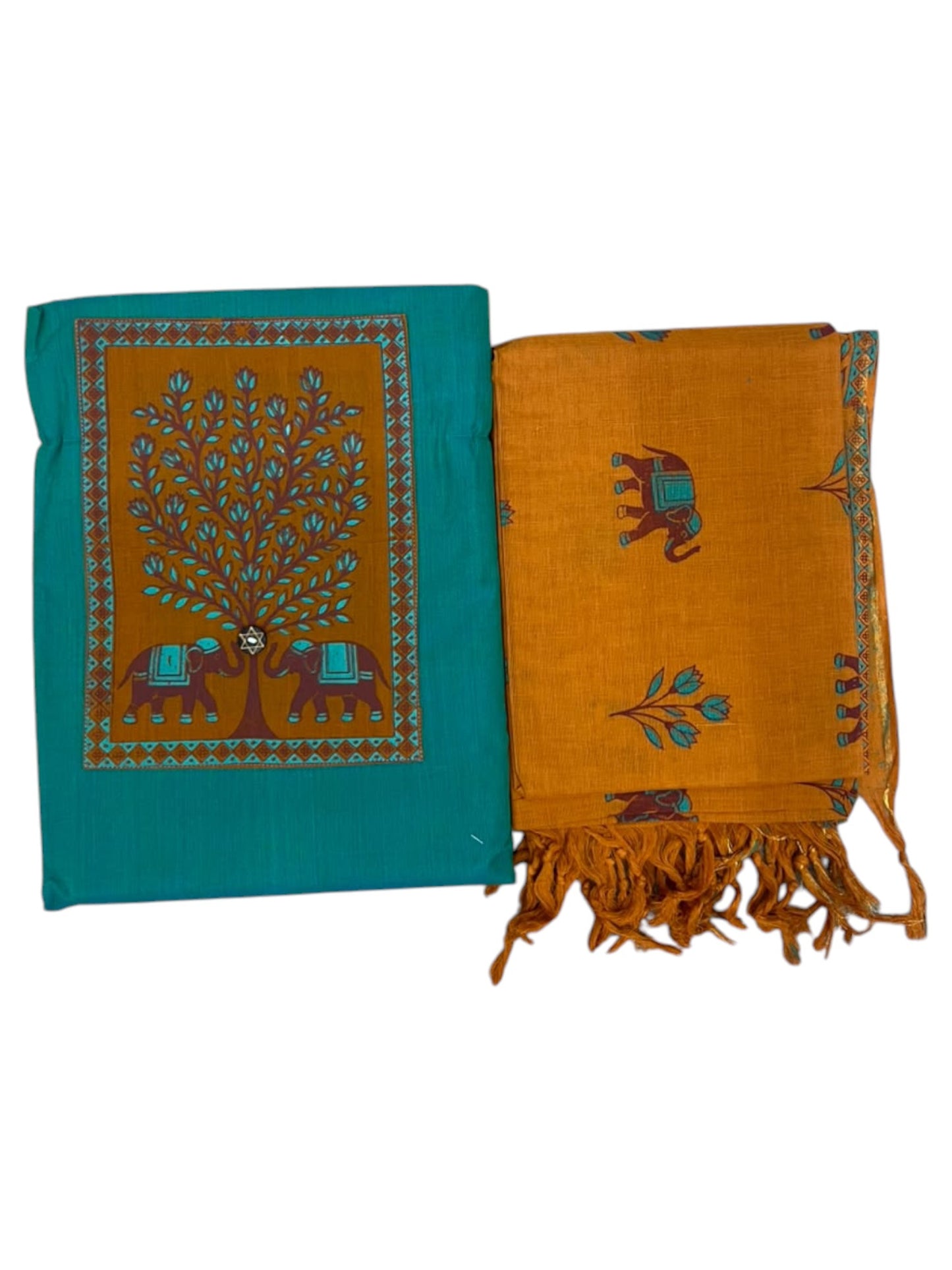 Southloom™ Cotton 3 Piece Green Salwar Material with Woven Work
