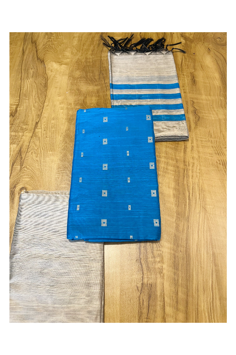 Southloom™ Cotton Silk Churidar Salwar Suit Material with Blue Embossed Design (include Shawl / Dupatta)
