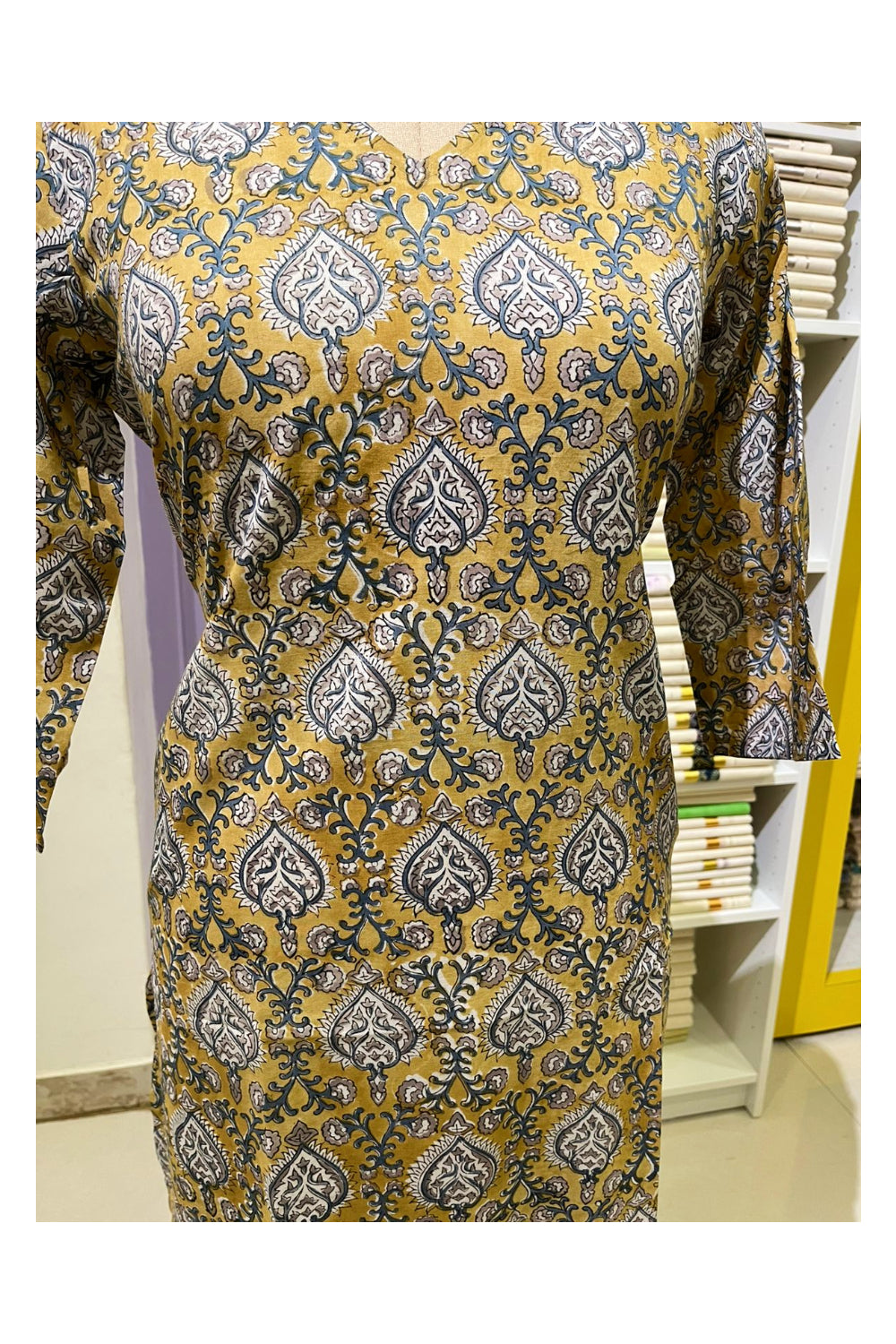 Southloom Stitched Cotton Kurti in Yellow and Grey Printed Designs