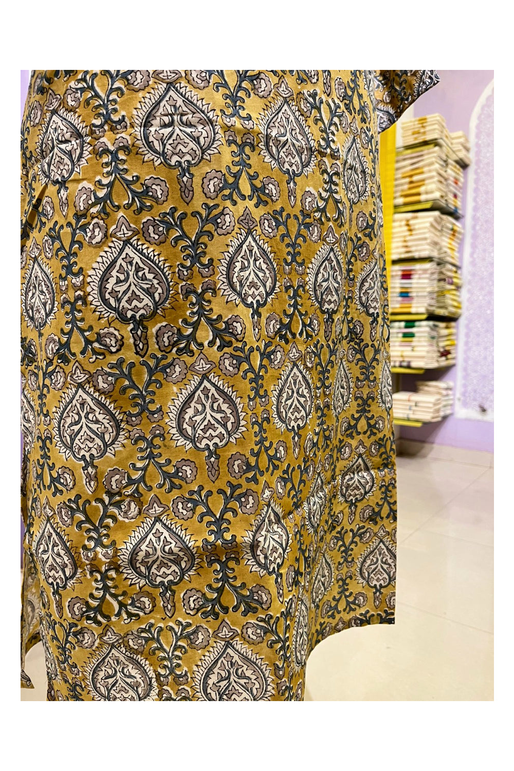 Southloom Stitched Cotton Kurti in Yellow and Grey Printed Designs