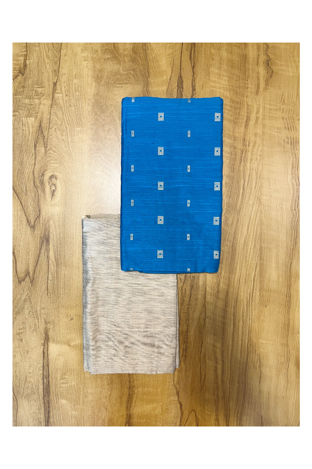Southloom™ Cotton Silk Churidar Salwar Suit Material with Blue Embossed Design (include Shawl / Dupatta)