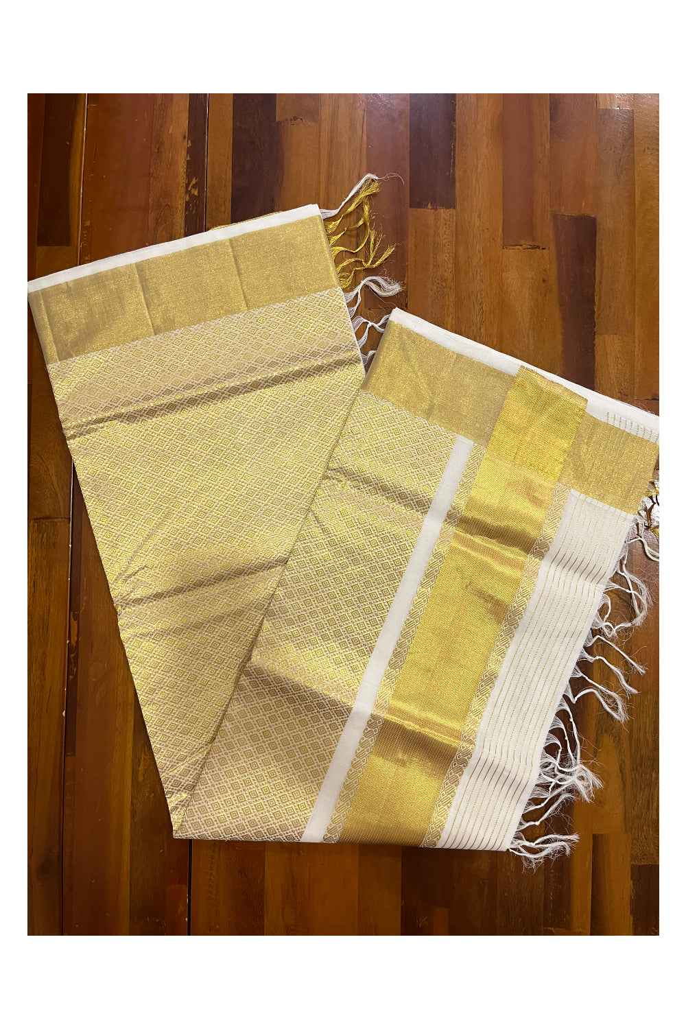 Southloom Premium Handloom Cotton Saree with Kasavu Woven Works on Body