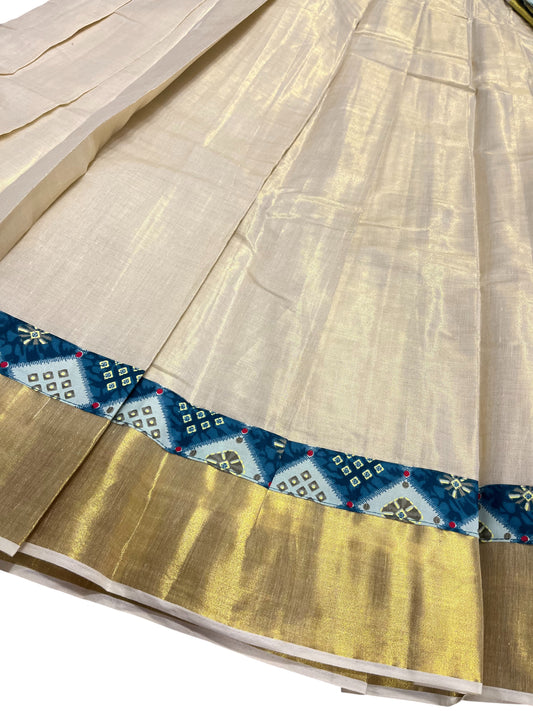 Southloom Semi Stitched Tissue Dhavani Set with Pavada and Ajrakh Blouse Piece