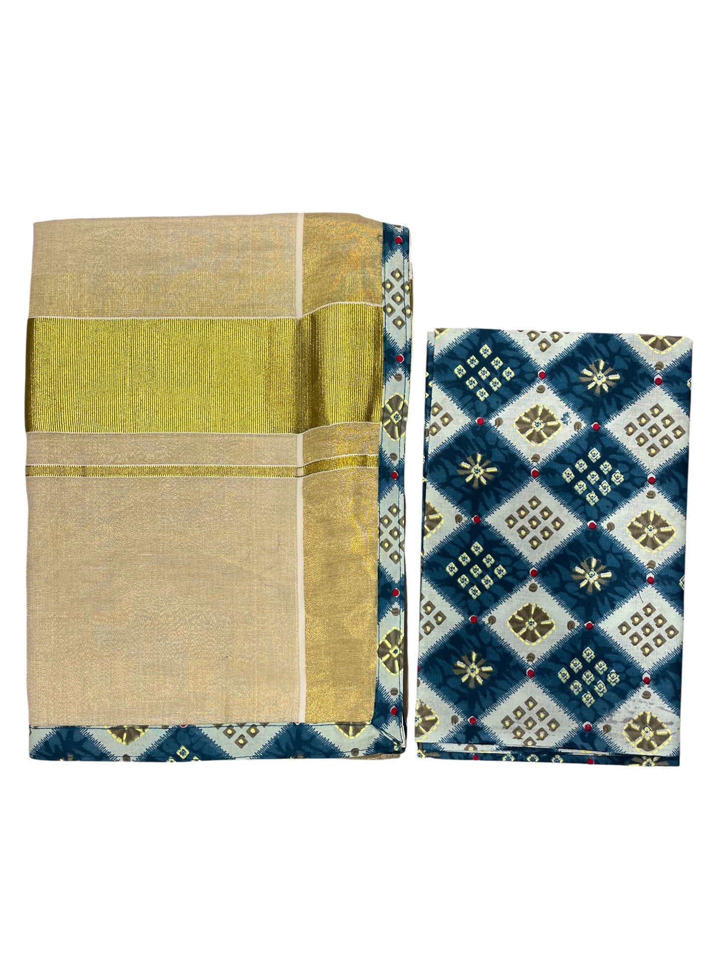 Southloom Semi Stitched Tissue Dhavani Set with Pavada and Ajrakh Blouse Piece