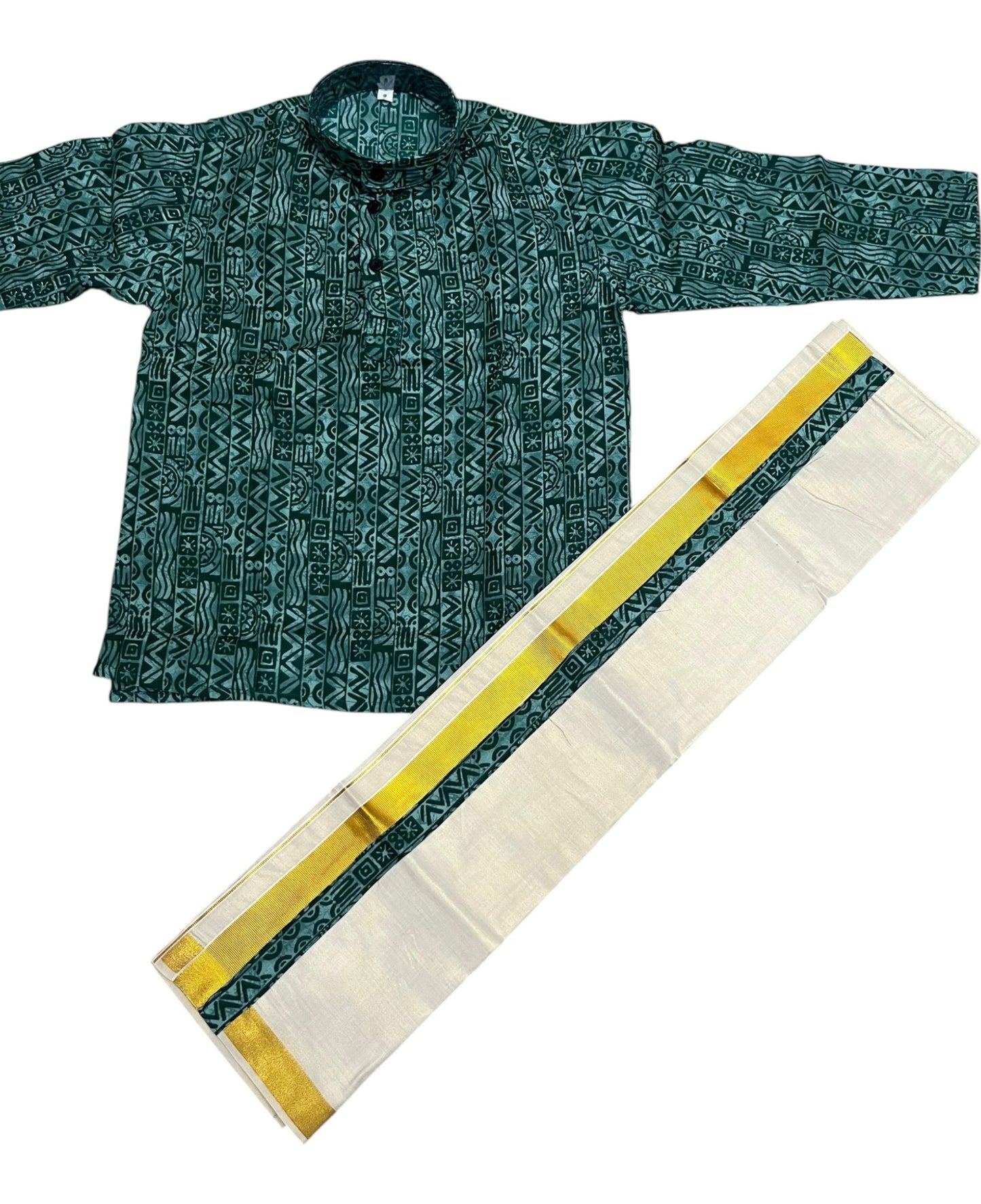 Southloom Tissue Ajrakh Printed Kids's Combo (Shirt + Velcro Mundu) SLKCOMBO