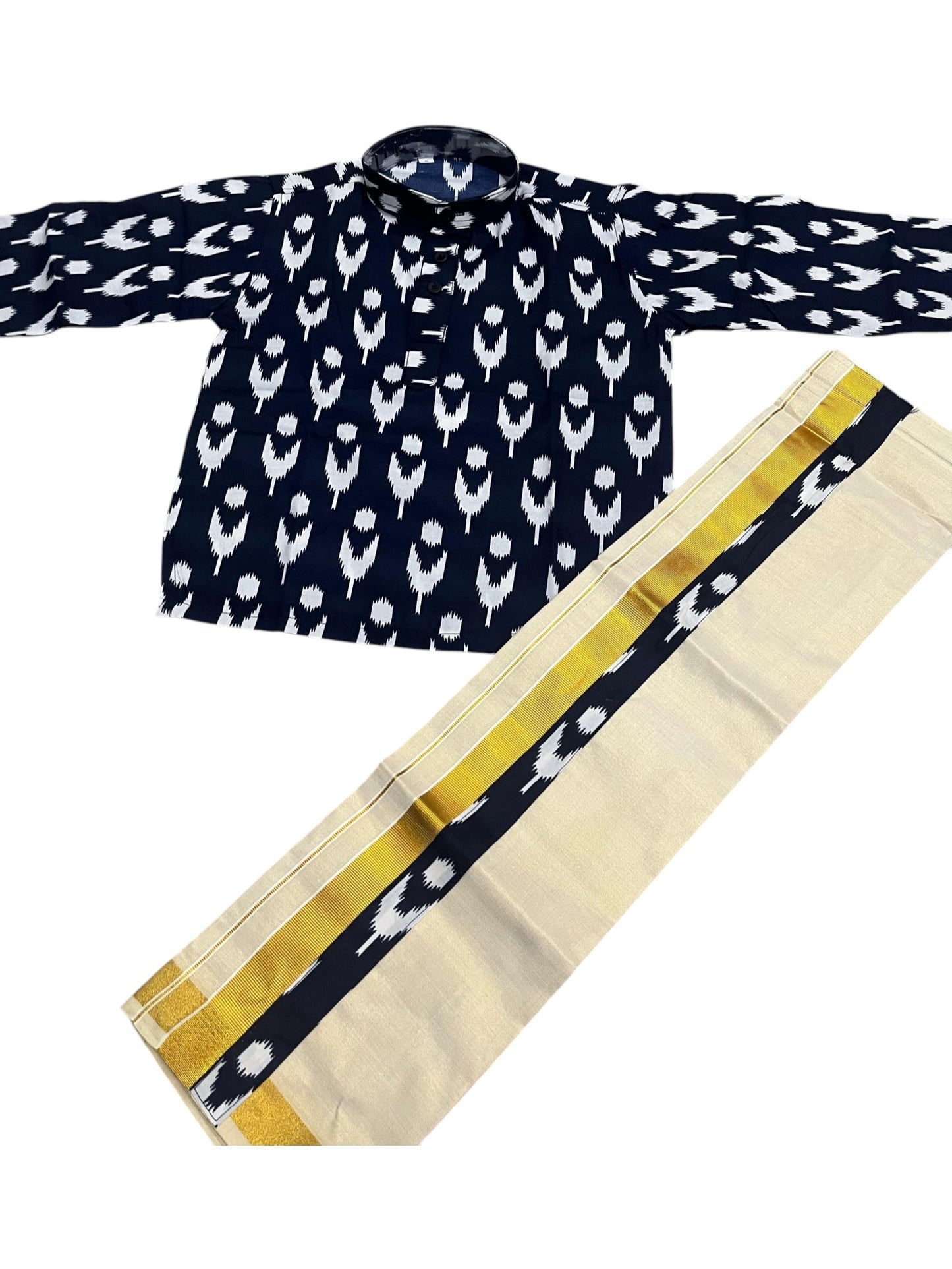 Southloom Tissue Ajrakh Printed Kids's Combo (Shirt + Velcro Mundu) SLKCOMBO