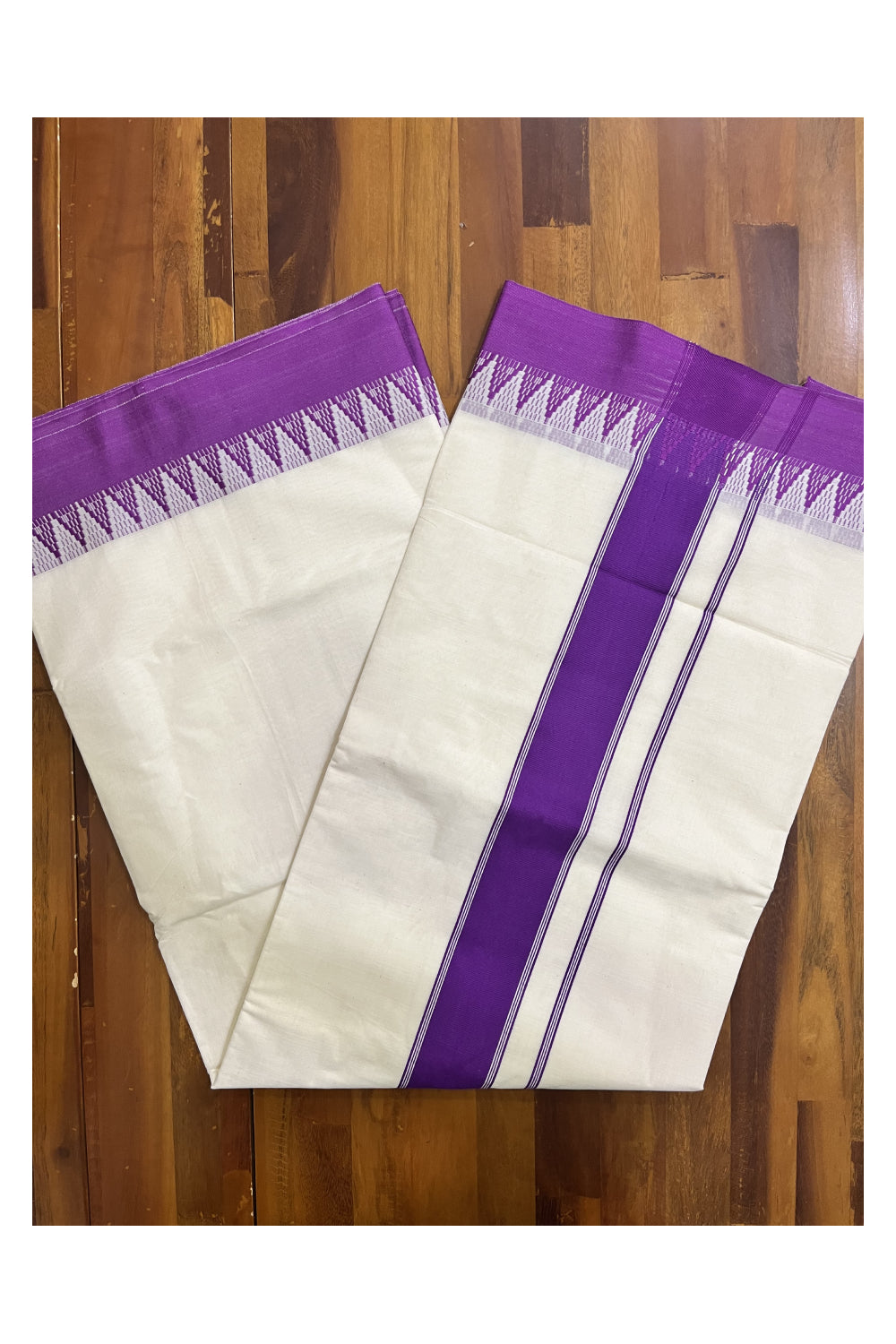 Pure Cotton Kerala Plain Saree with Violet Temple Border