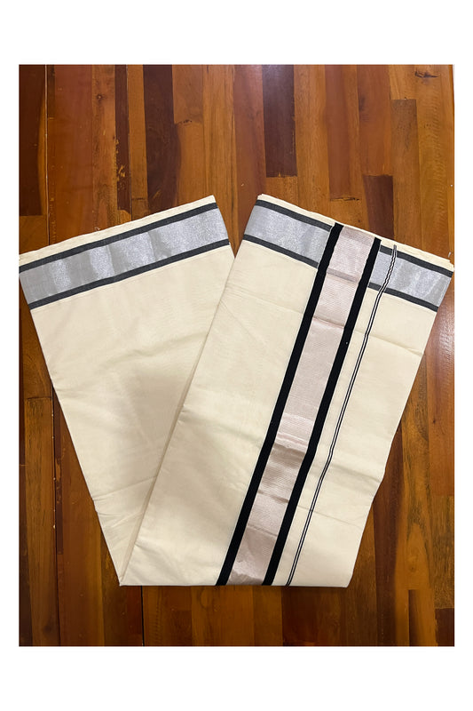 Kerala Pure Cotton Plain Saree with Silver Kasavu and Black Border