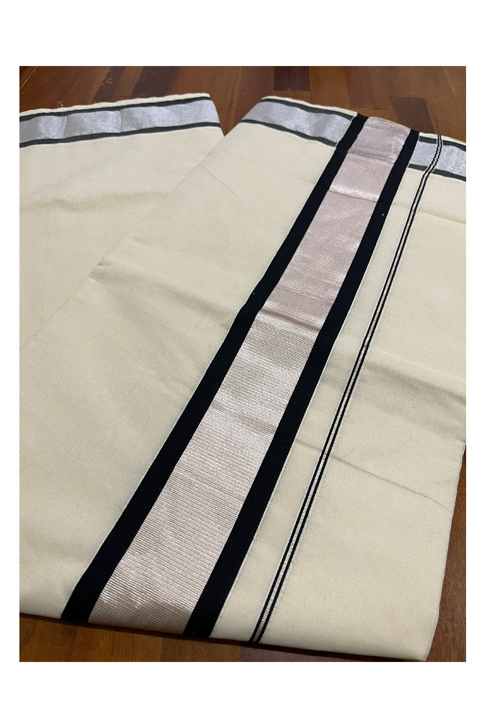 Kerala Pure Cotton Plain Saree with Silver Kasavu and Black Border