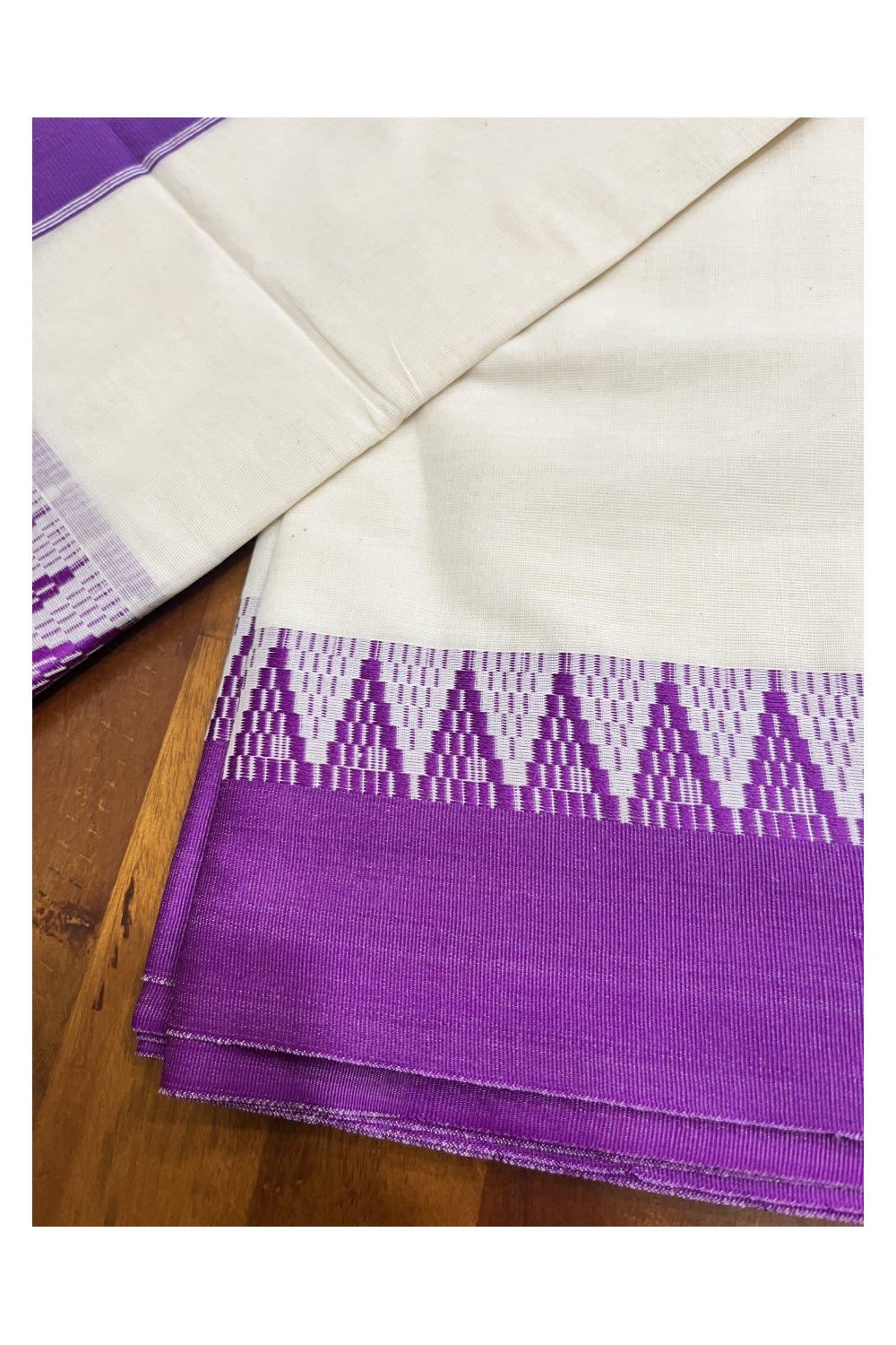 Pure Cotton Kerala Plain Saree with Violet Temple Border