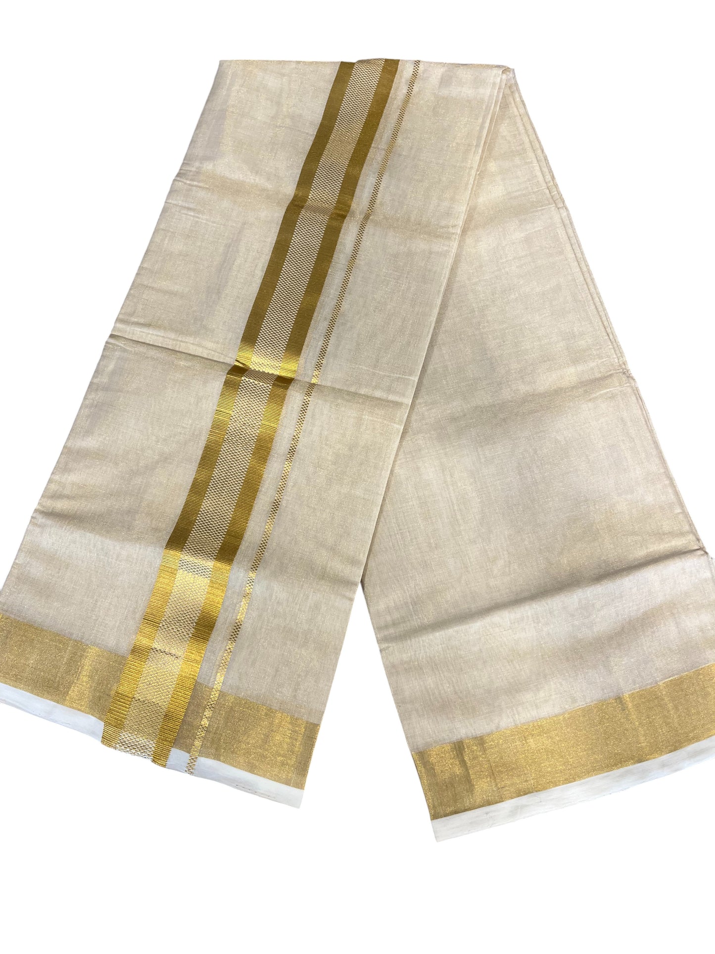 Southloom Premium Handloom Tissue Mundu with 2 inch Gold Kasavu Border