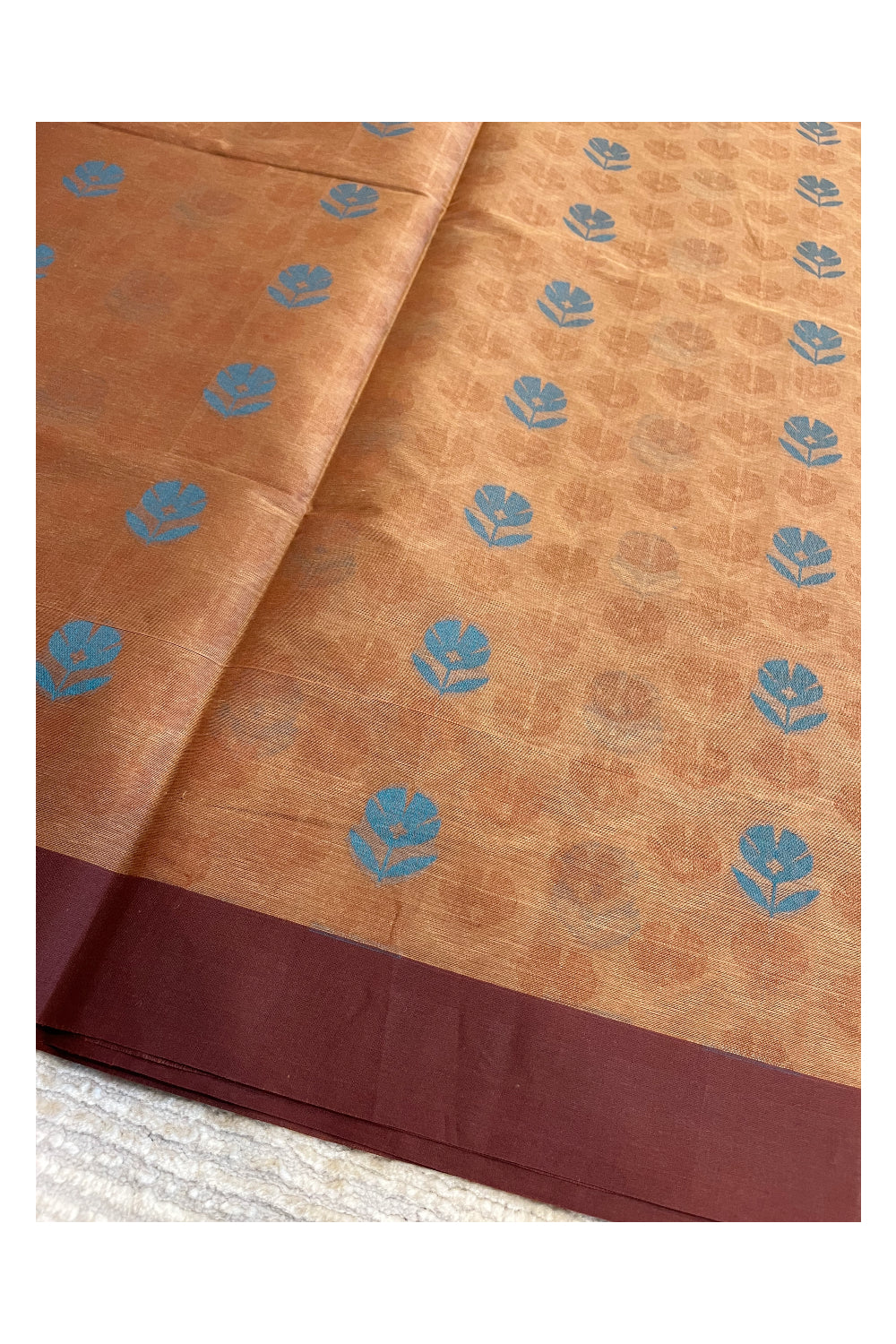 Southloom Kerala Cotton Saree with Floral Woven Works Across Body in Brown