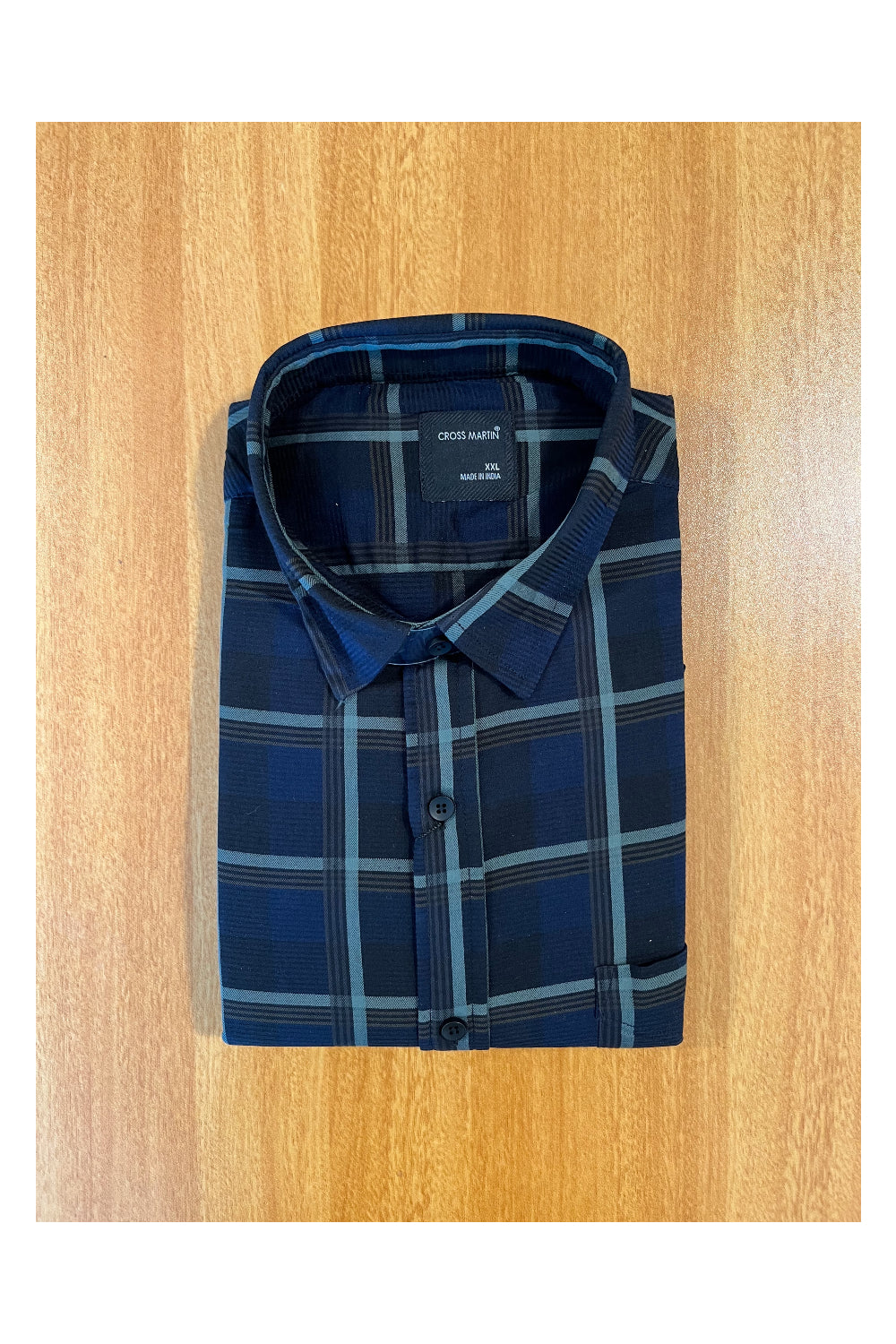 Pure Cotton Blue Shirt With Green Check (42 FS)