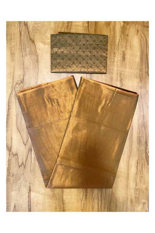 Southloom Semi Silk Brown & Green Tissue Saree With Embroidary Blouse Piece