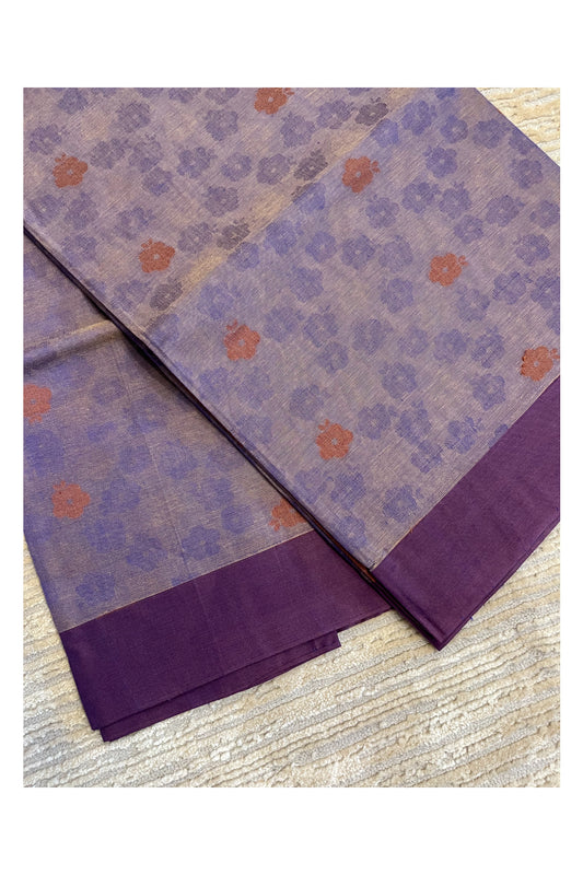 Southloom Kerala Cotton Saree with Floral Woven Works Across Body in Violet