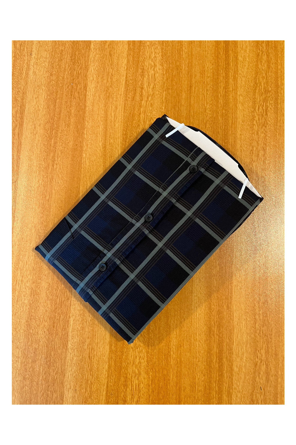 Pure Cotton Blue Shirt With Green Check (42 FS)