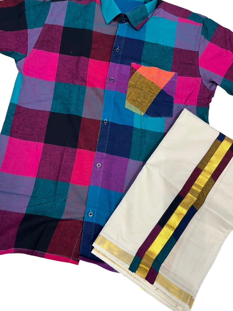 Southloom Cotton Madras Check Design Men's Combo (Shirt + Mundu) SLCOMBO SL577