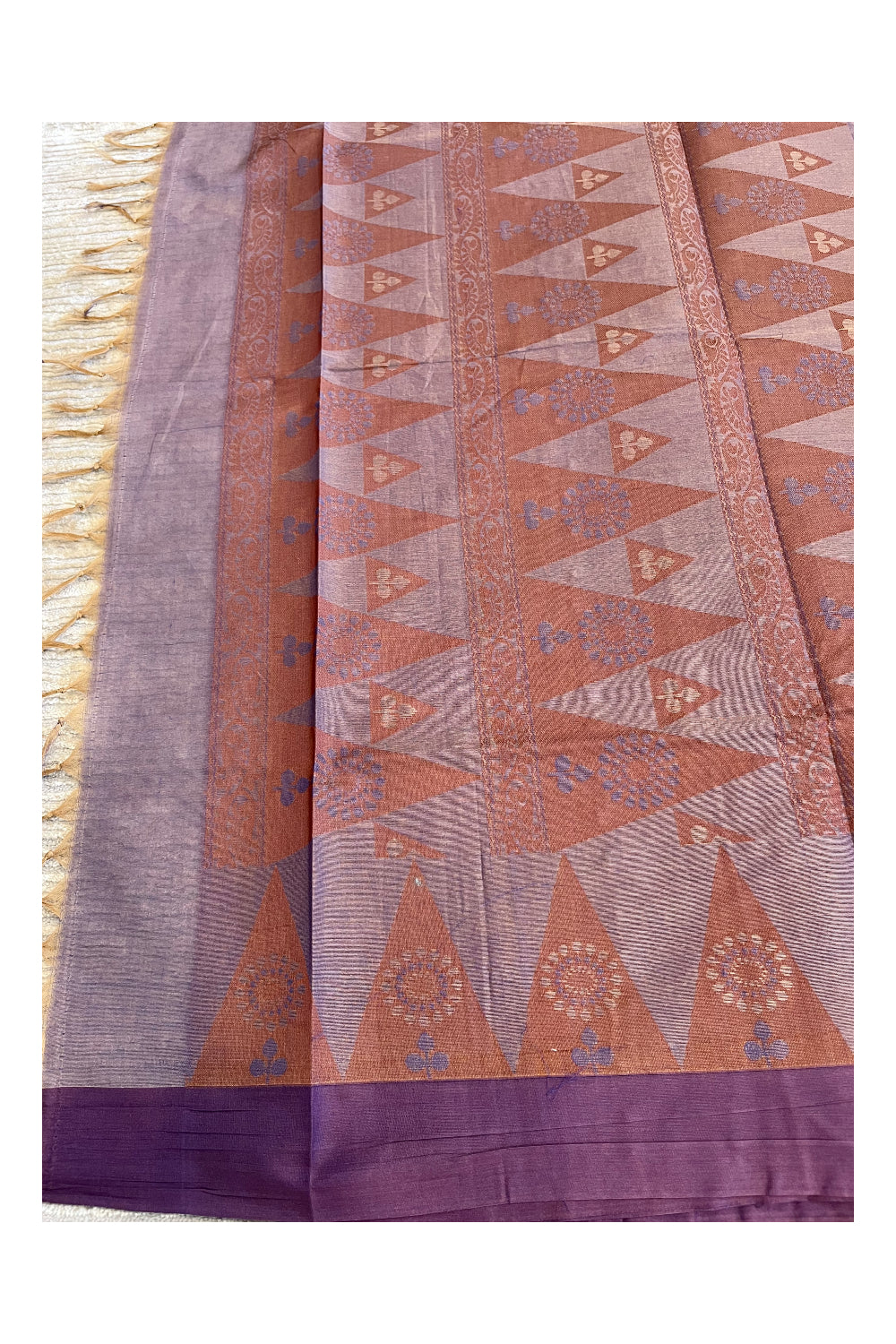 Southloom Kerala Cotton Saree with Floral Woven Works Across Body in Violet