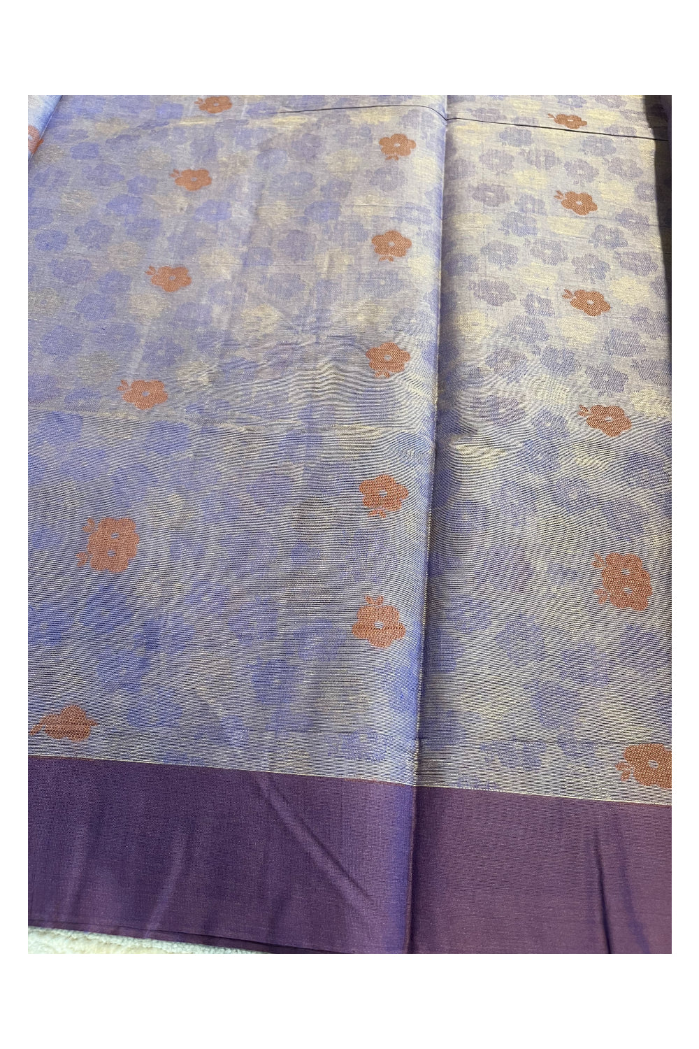 Southloom Kerala Cotton Saree with Floral Woven Works Across Body in Violet