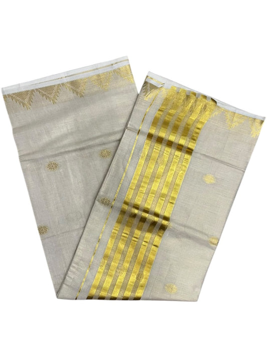 Southloom Tissue Kerala Kasavu Saree with Woven Work on Body and Temple Border